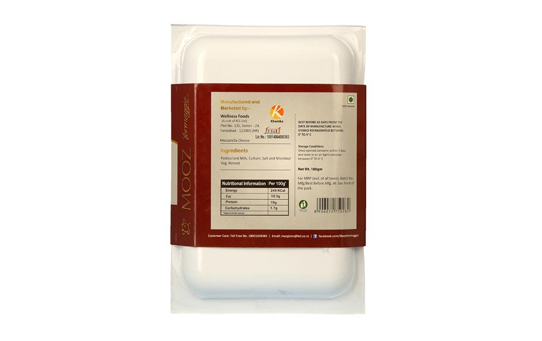 Mooz Plain Toasty Mozzarella Cheese Premium   Plastic Container  180 grams